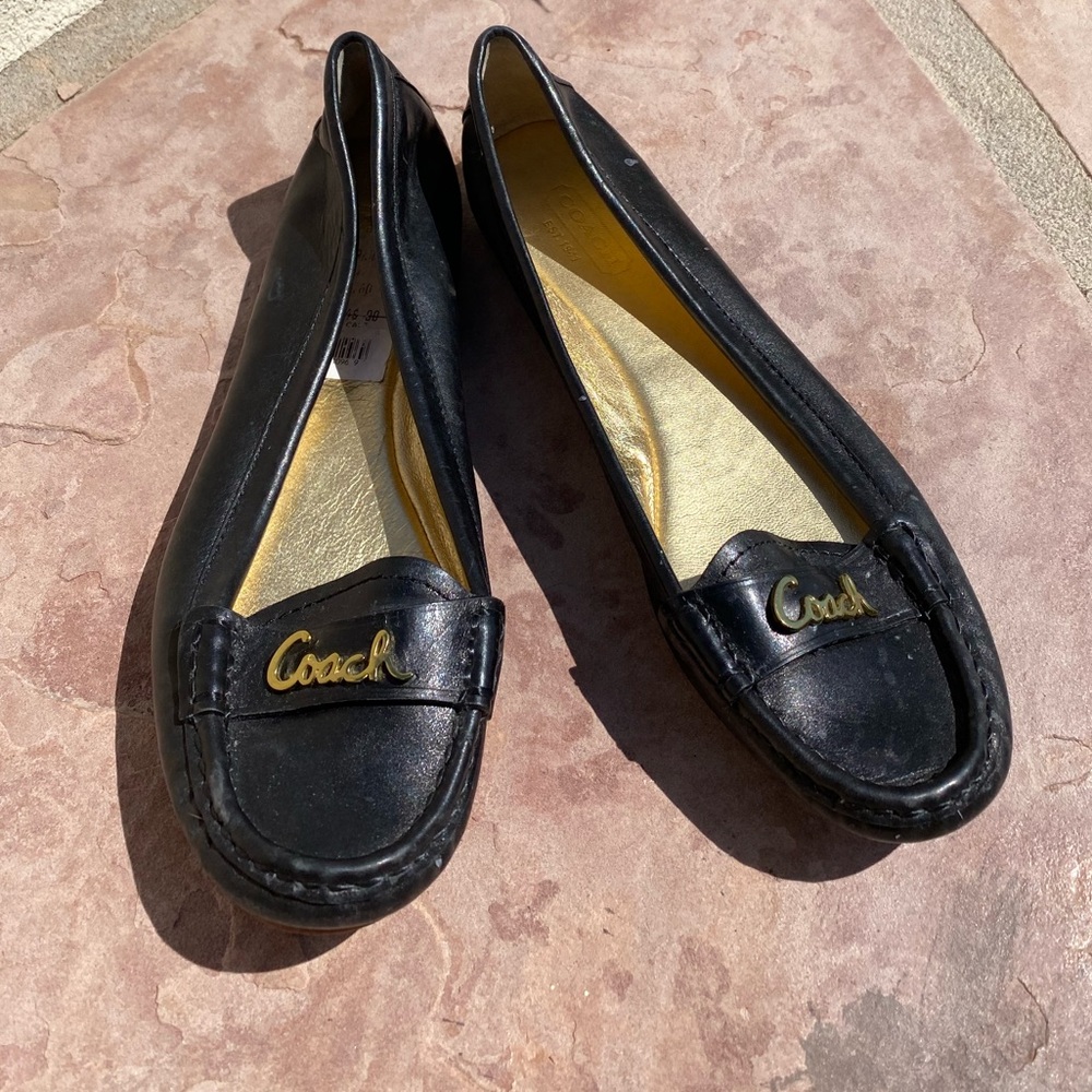 Coach Black Olson Gold Logo Slip-On Loafer Flats 7 - Picture 5 of 12